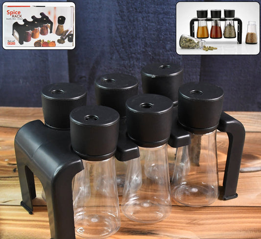 6-piece Plastic Spice Jar Set With Stand