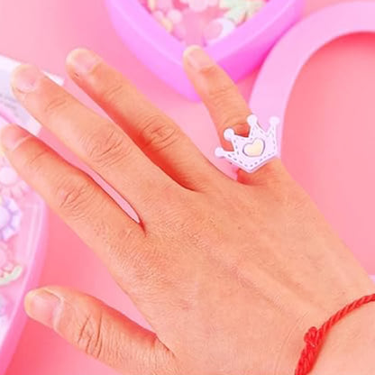 Adorable Playful Decorative Rings For Children In Heart Shaped Storage Box (35 Pcs Aprpox)