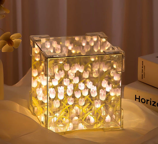 Cube Tulip Night Lamp  Led Decorative Nights Lamp For Bedroom (Multicolor  1 Set)