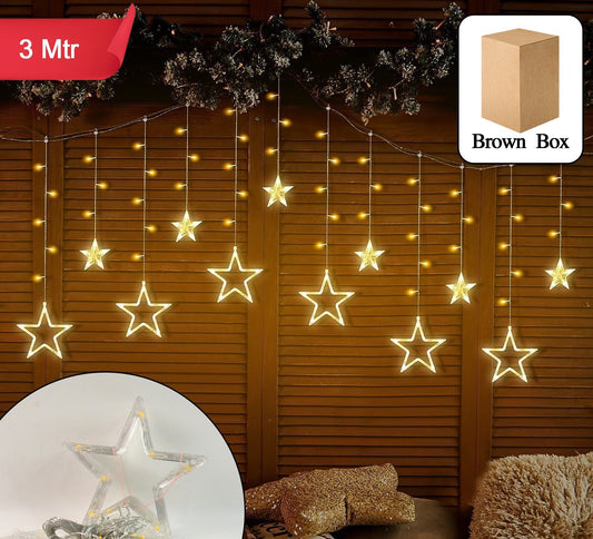 12 Stars Led Curtain String Lights With 8 Flashing Modes For Home Decoration (Warm White)